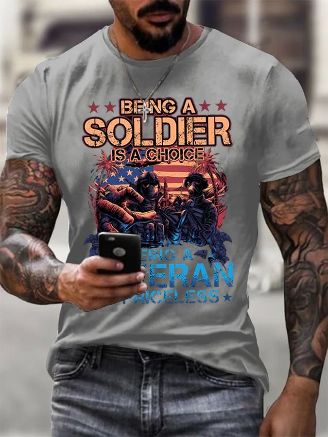 Being A Veteran Is Priceless Pattern  100&Cotton Print  T-Shirt