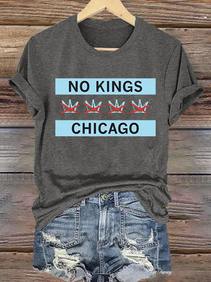 🔥Buy 3 Get 15% Off🔥Women's  No Kings Chicago Flag Print  T-Shirt