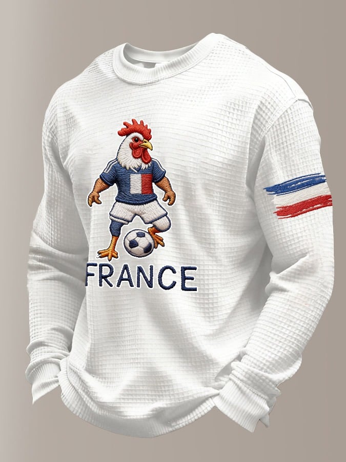 Men's Retro French Football Printed Casual Long-Sleeved Top