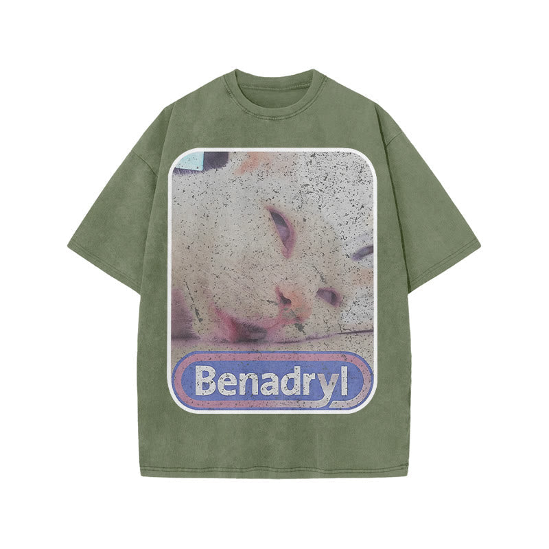 Unisex Benadryl Meme Cat Art Print Acid Washed T-shirt
