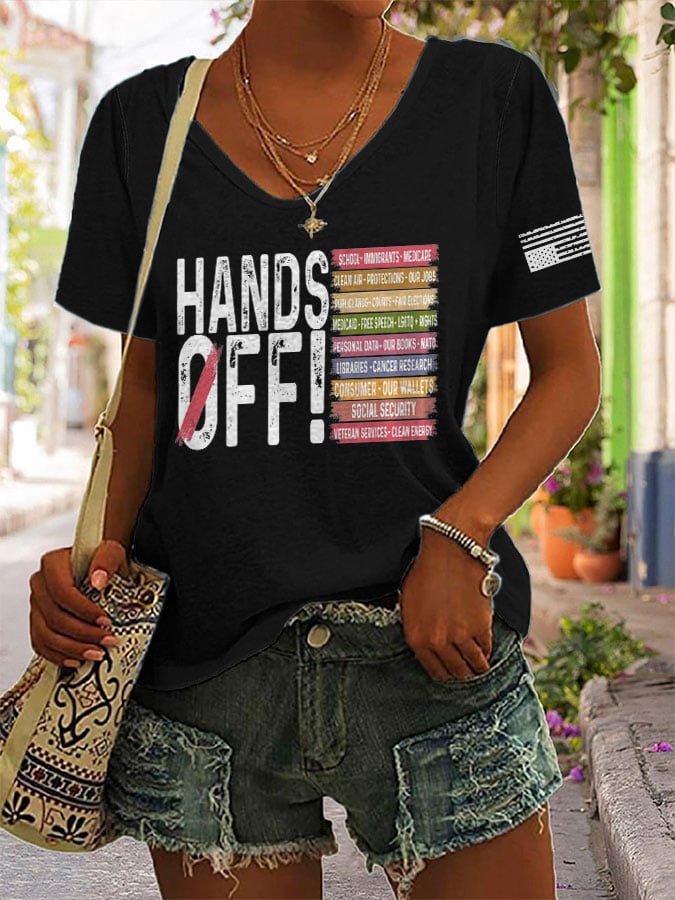 Women's Retro Hands Off Protest Print T-Shirt