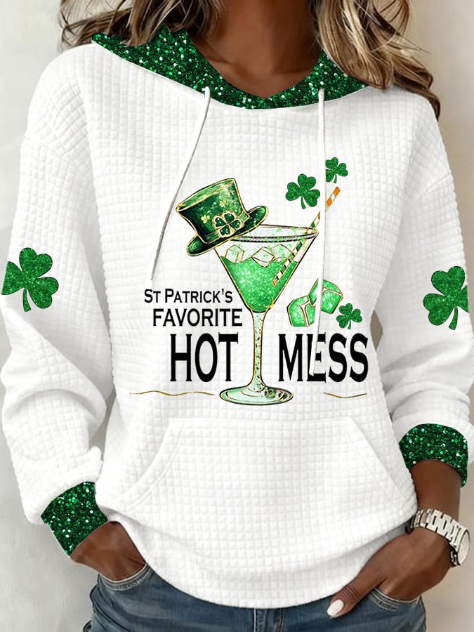 Women's St. Patrick's Favorite Hot Mess Print Casual Sweatshirt