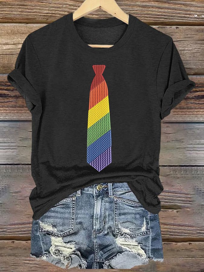 Women's Pride Month Rainbow Print Short Sleeve T-Shirt
