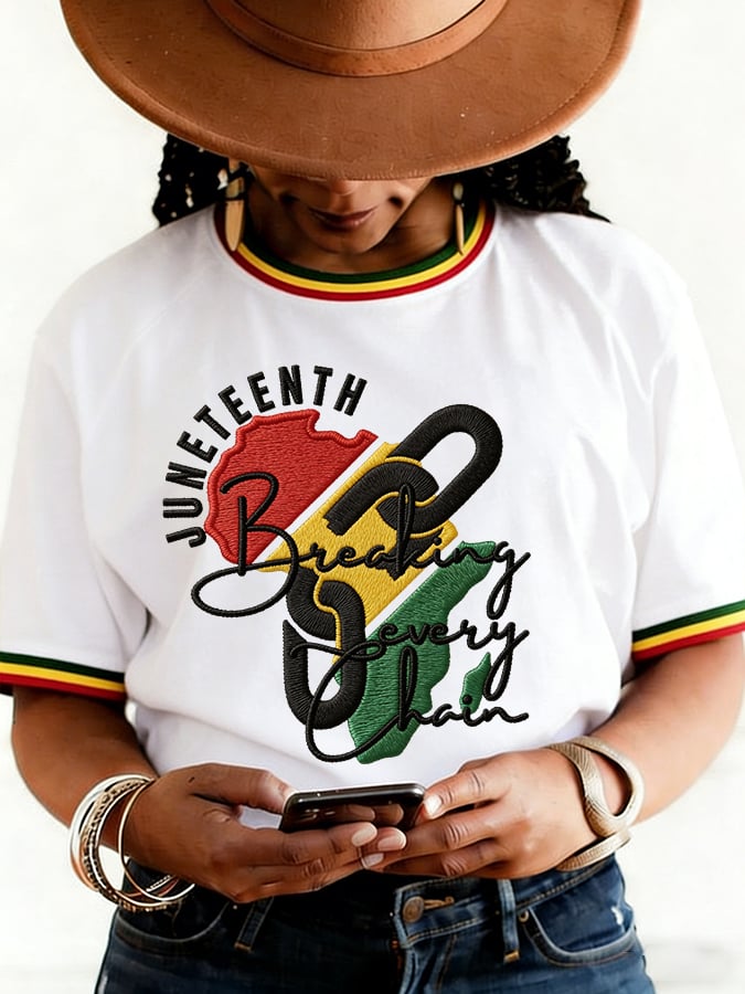 Women's Juneteenth Breaking Every Chain Print Round Neck T-shirt