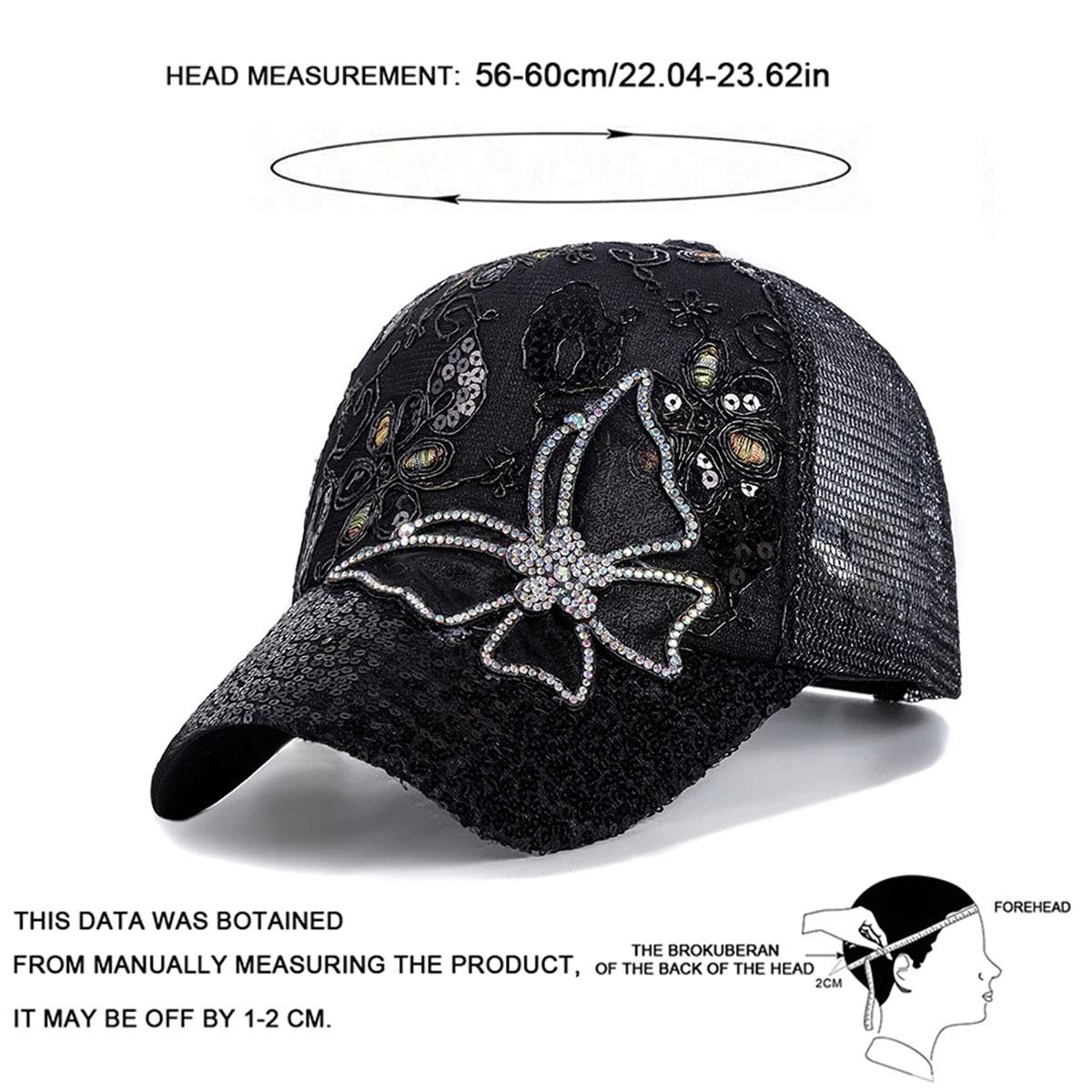 Women Butterfly Lace Glitter Baseball ,Cap Breathable Mesh Sun Hat