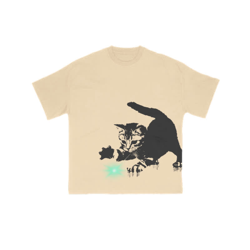 Unisex Playing Cat Art Print T-shirt