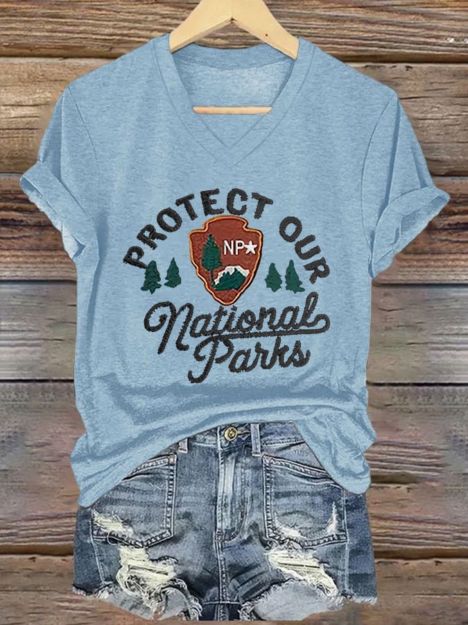 Women's Protect National Parks Print V-Neck T-Shirt