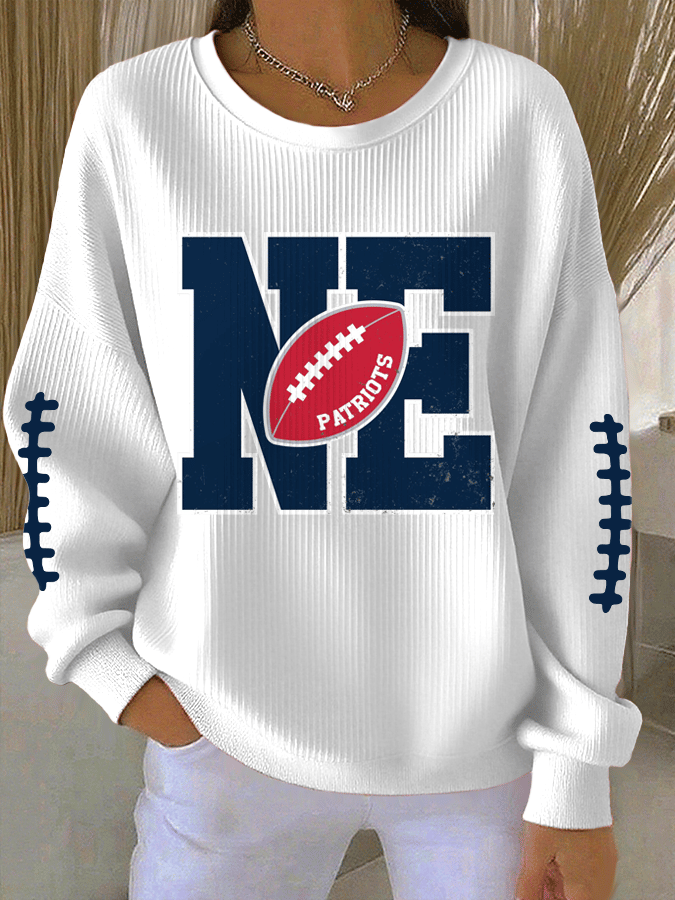 Women's Football Print Knit Crew Neck Long Sleeve Top