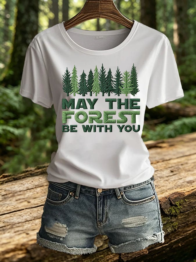 Women's Retro May The Forest Be With You Print T-Shirt