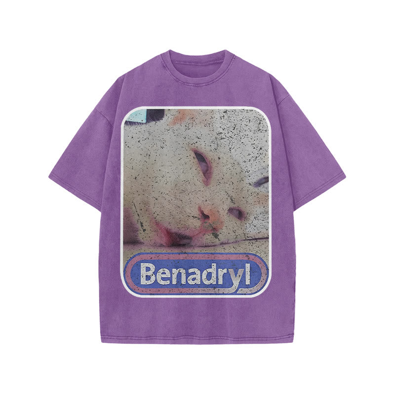 Unisex Benadryl Meme Cat Art Print Acid Washed T-shirt