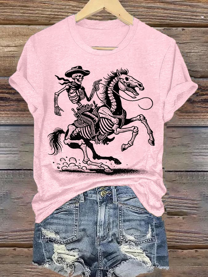 Women's Cowboy Skull FDT Print Casual T-shirt