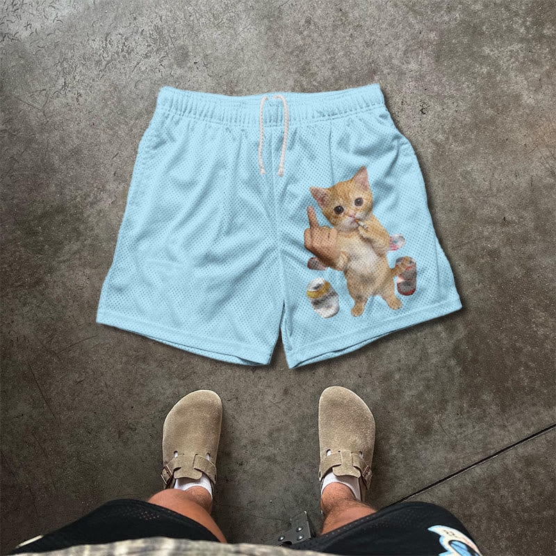 Dope Ass Cat Print Mesh Shorts