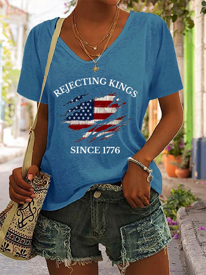 Women's “Rejecting Kings Since 1776” Print Casual T-Shirt