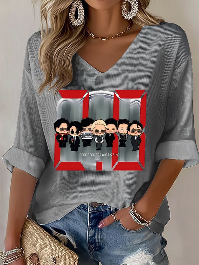 Women's Music Art Print V-Neck Top