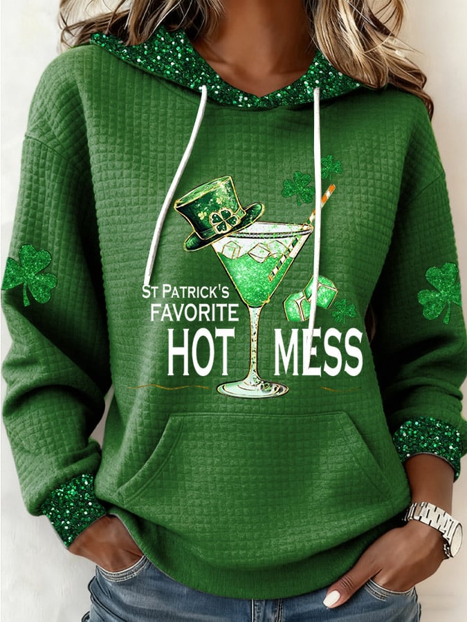 Women's St. Patrick's Favorite Hot Mess Print Casual Sweatshirt