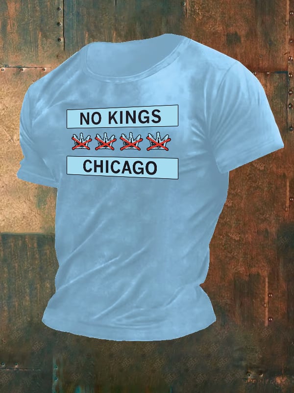 Men's  No Kings Chicago Flag Print  T-Shirt