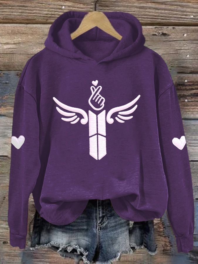 Women's K-pop Print Hooded Top