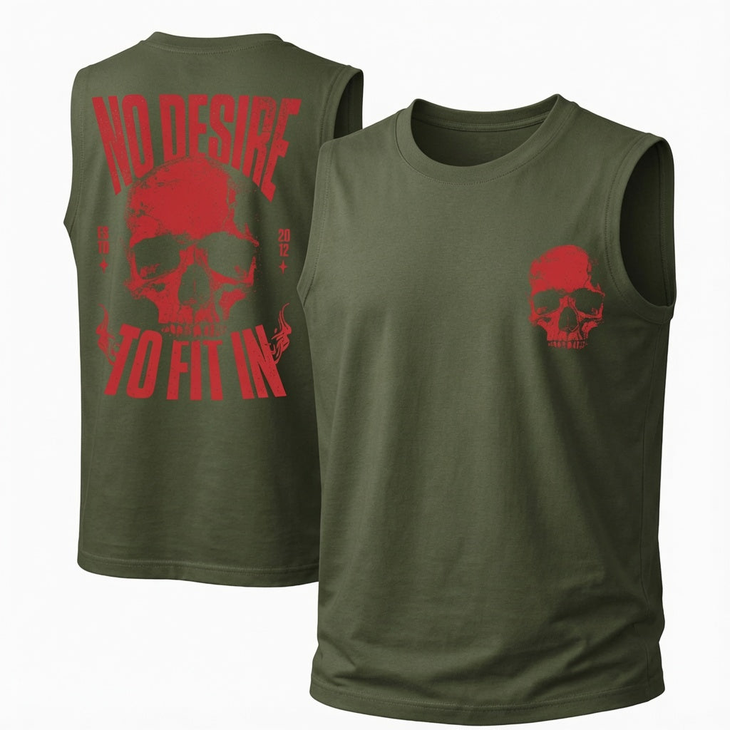 Unisex Cotton Sleeveless Tank Top -No Desire To Fit In Skull Printed Style