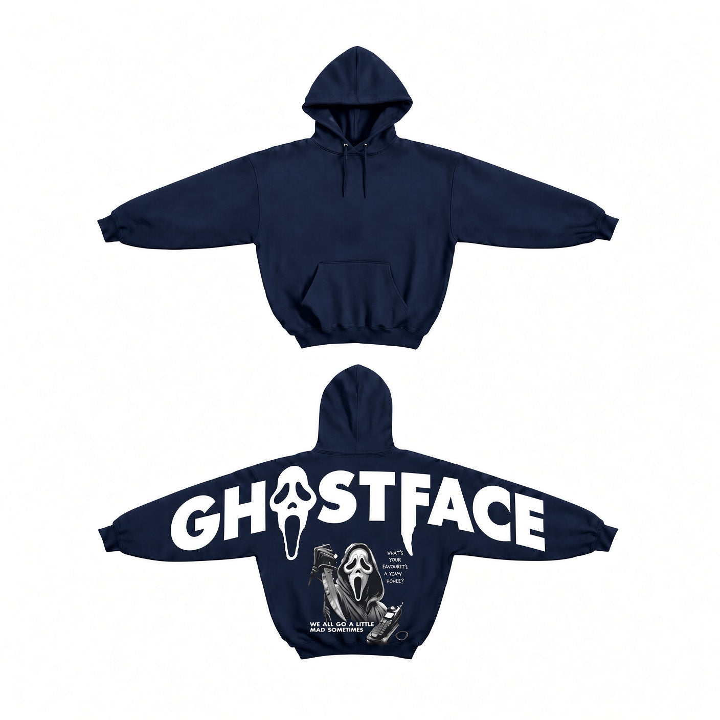 Unisex Halloween Retro 90's Funny Ghostface Shoulder-to-Shoulder Back Lettering Sweatshirt Hoodie
