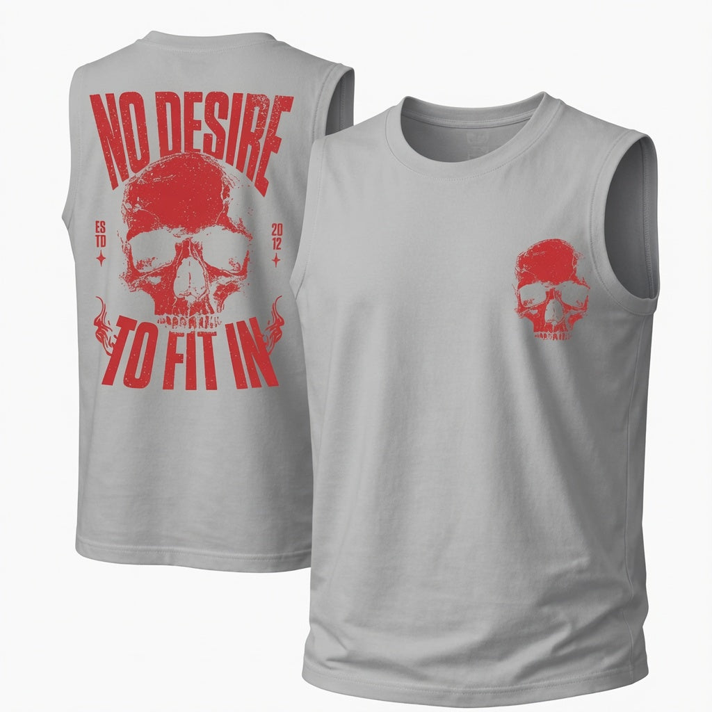 Unisex Cotton Sleeveless Tank Top -No Desire To Fit In Skull Printed Style