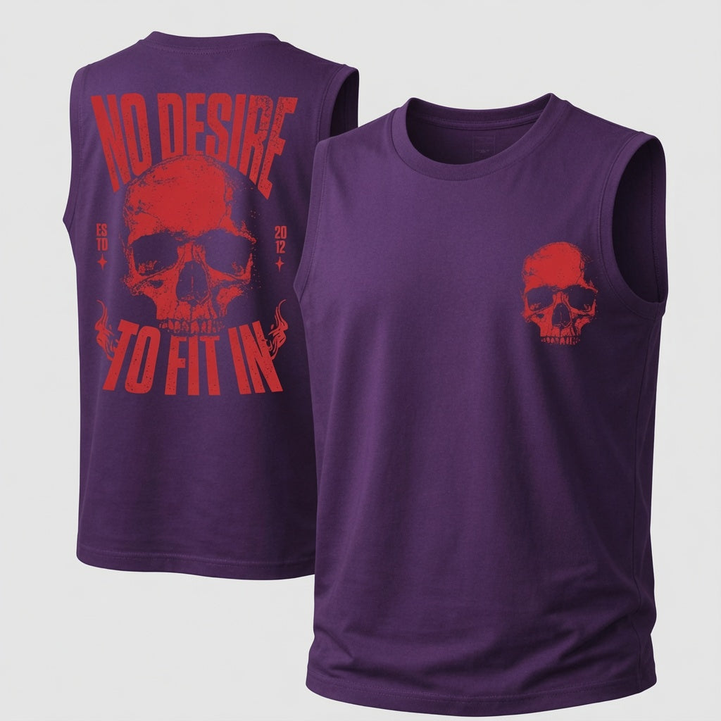 Unisex Cotton Sleeveless Tank Top -No Desire To Fit In Skull Printed Style