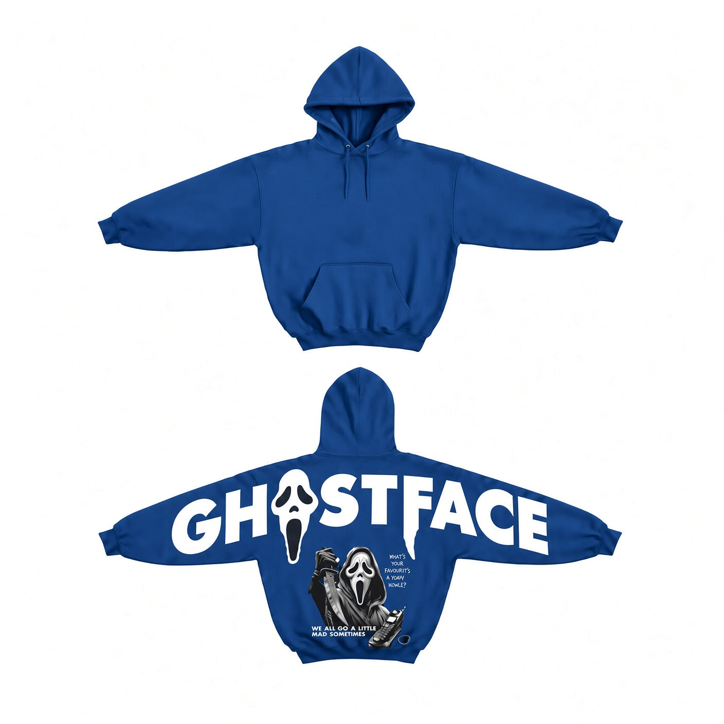 Unisex Halloween Retro 90's Funny Ghostface Shoulder-to-Shoulder Back Lettering Sweatshirt Hoodie