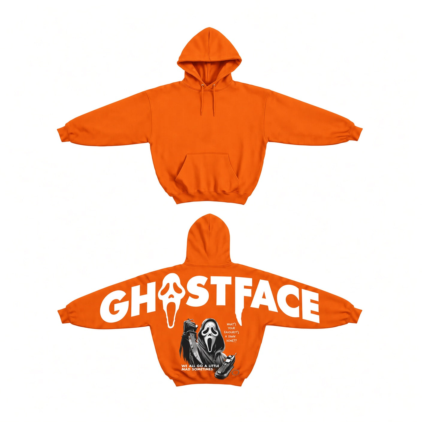 Unisex Halloween Retro 90's Funny Ghostface Shoulder-to-Shoulder Back Lettering Sweatshirt Hoodie