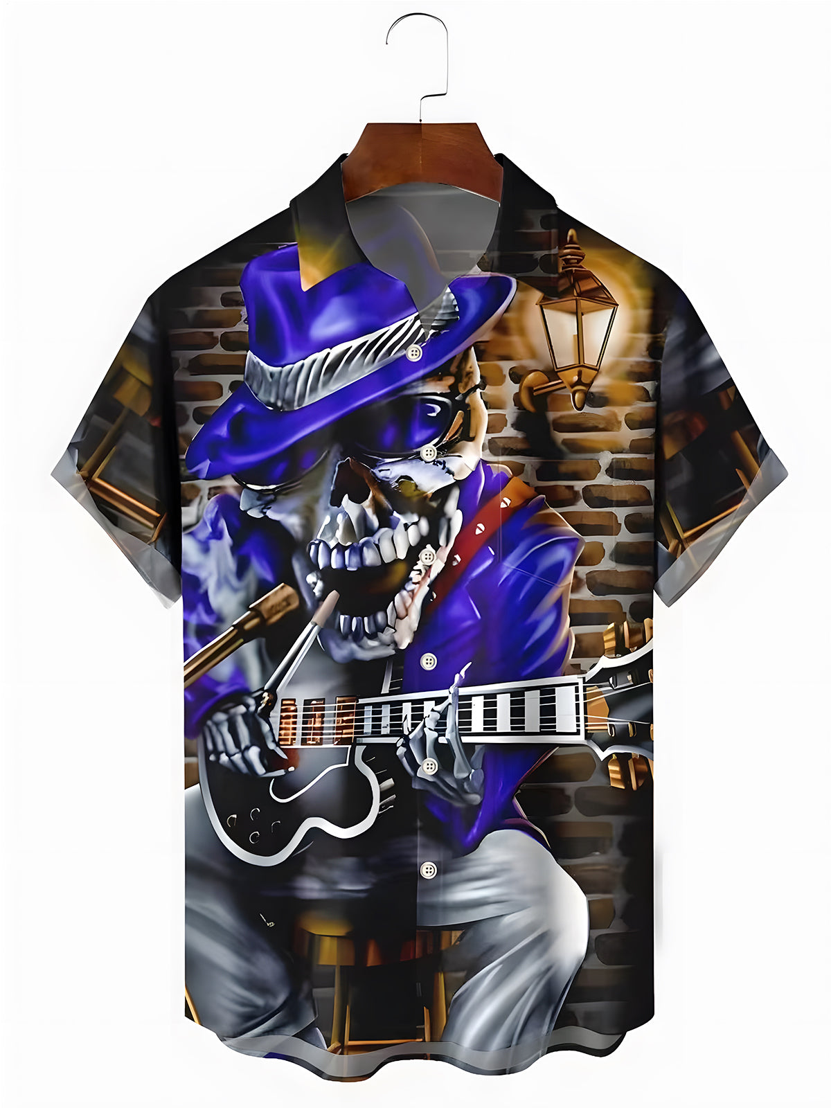 Skull Guitar Men's Pocket Short Sleeve Shirts