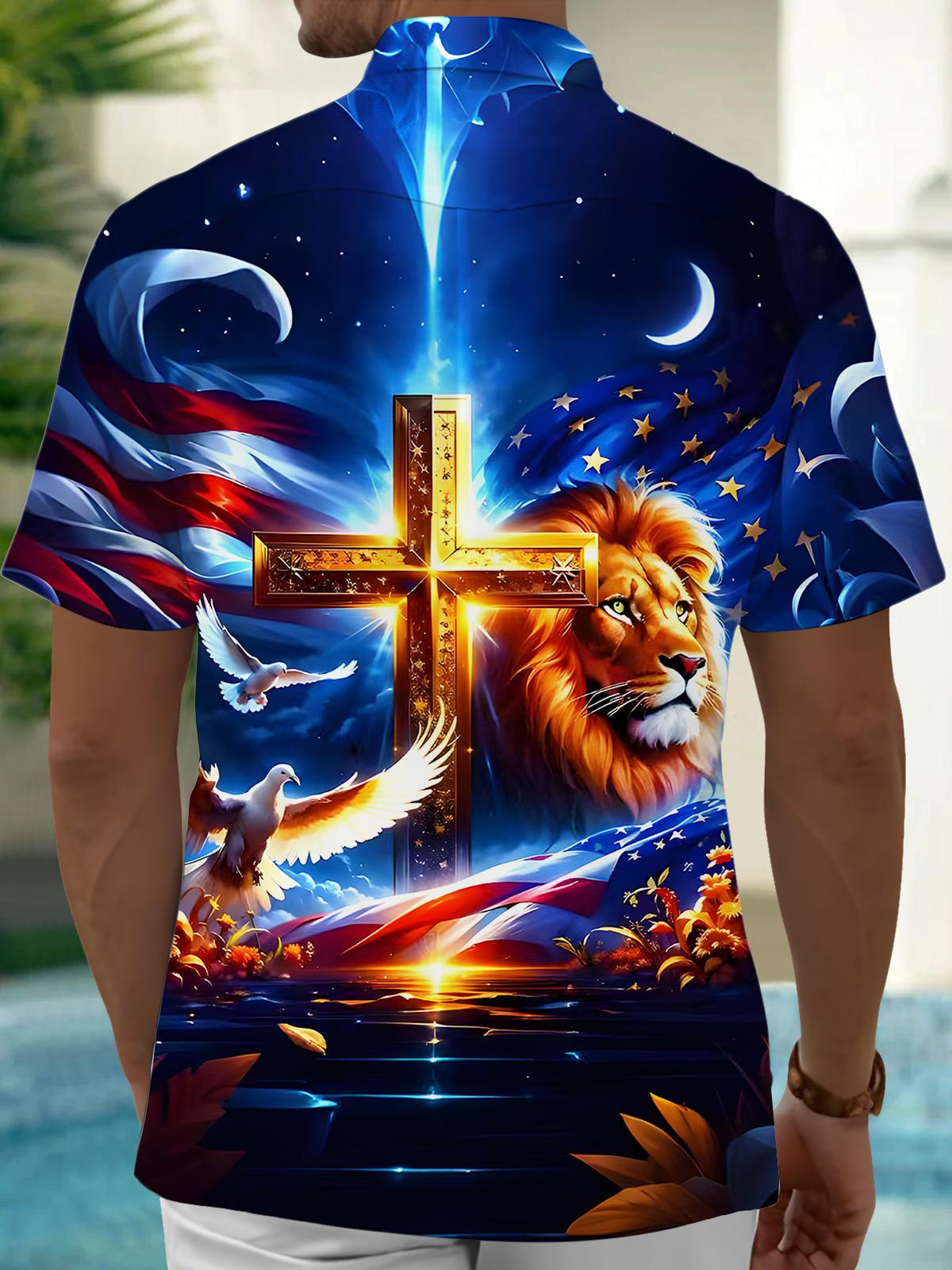 Cross Lion Men's Pocket Short Sleeve Shirts