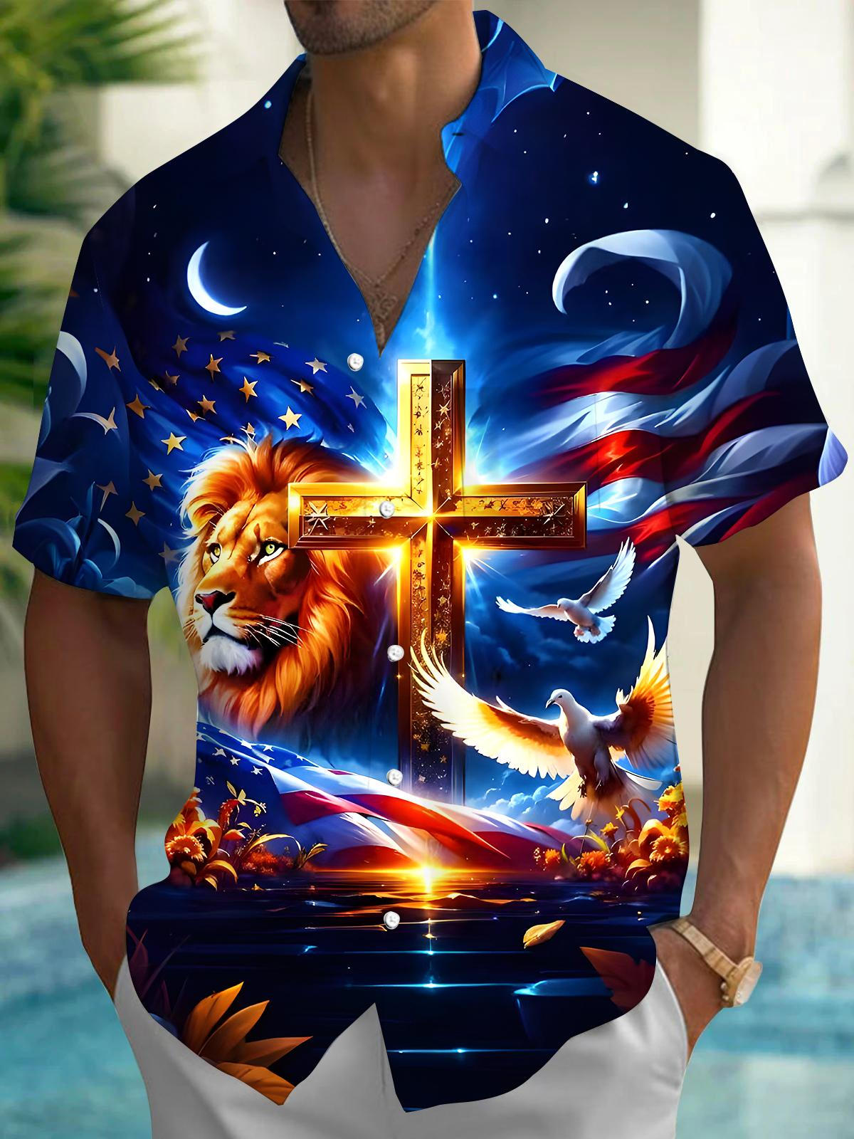 Cross Lion Men's Pocket Short Sleeve Shirts
