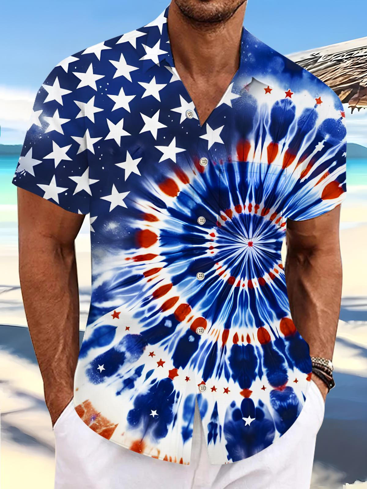 Independence Day Men's Pocket Short Sleeve Shirts