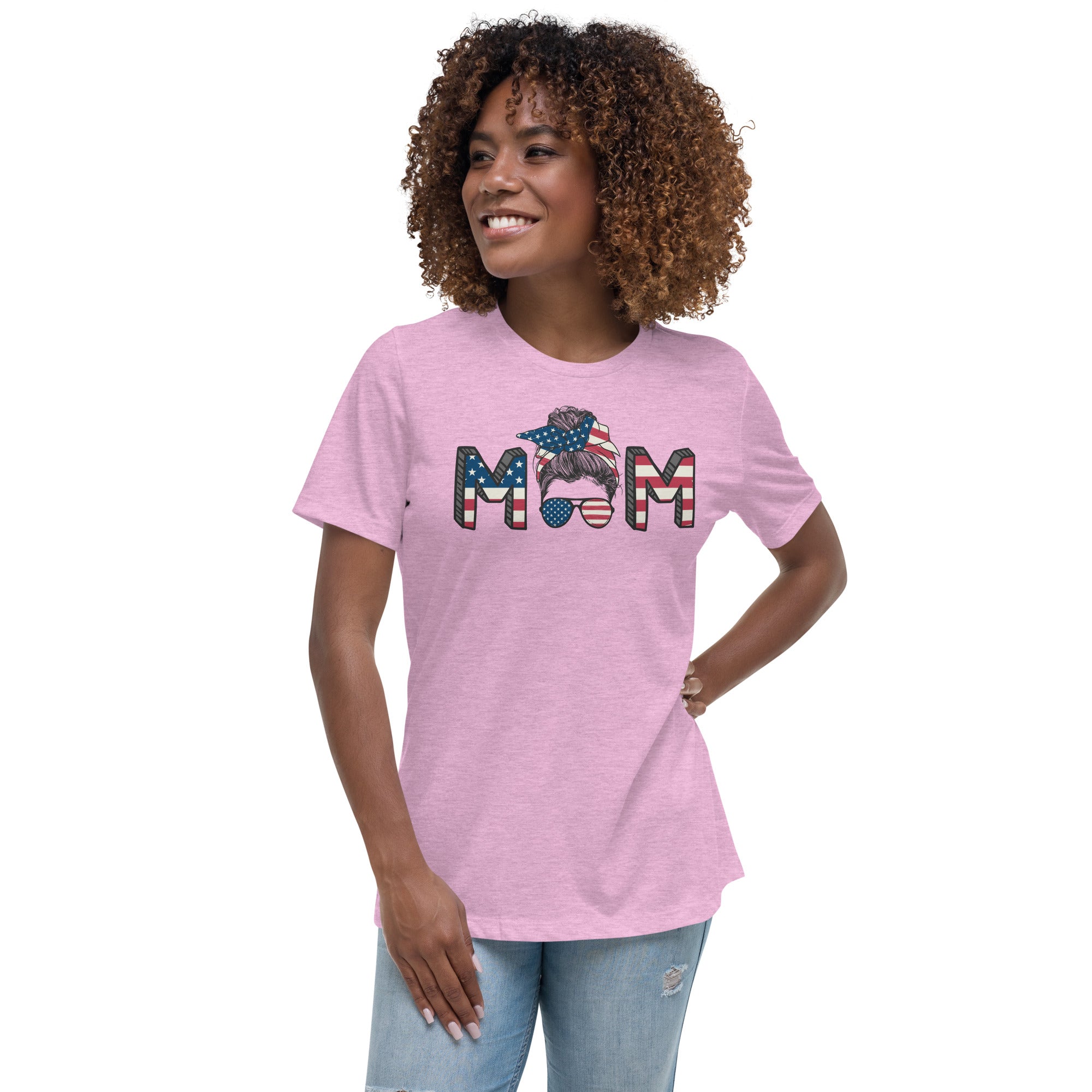 Patriotic Messy Hair Mom on a Women’s Relaxed T-Shirt