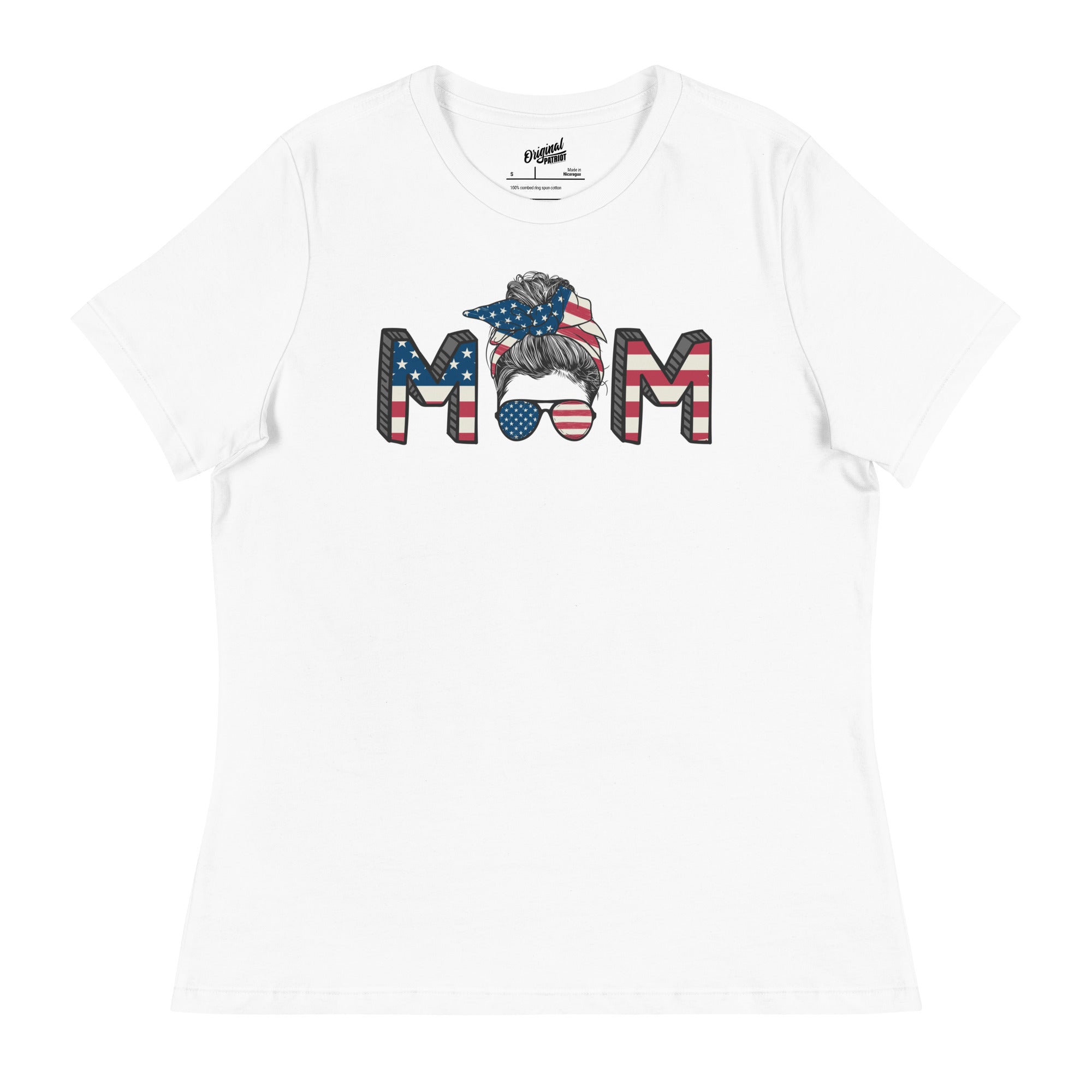 Patriotic Messy Hair Mom on a Women’s Relaxed T-Shirt
